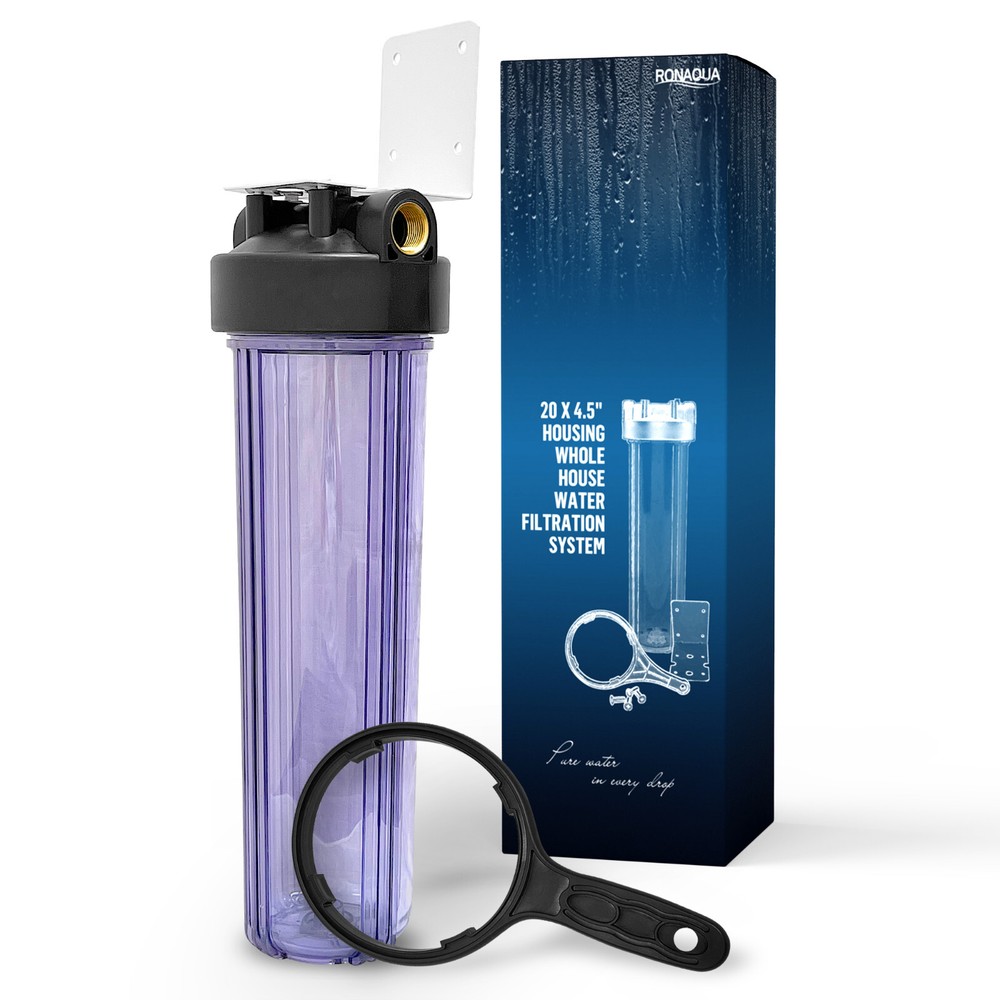 1 Transparent High Capacity 20 x 4.5” Whole House Filter System 1” Brass Port