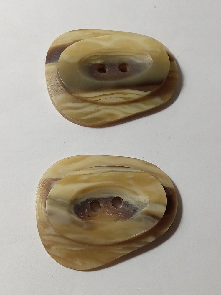 2 Odd Shaped Buttons Brown 1 7/8 inch