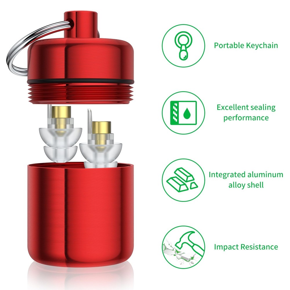 Ear Plug Carrying Case Keychain(2 Pack) Small Waterproof Metal Earplug