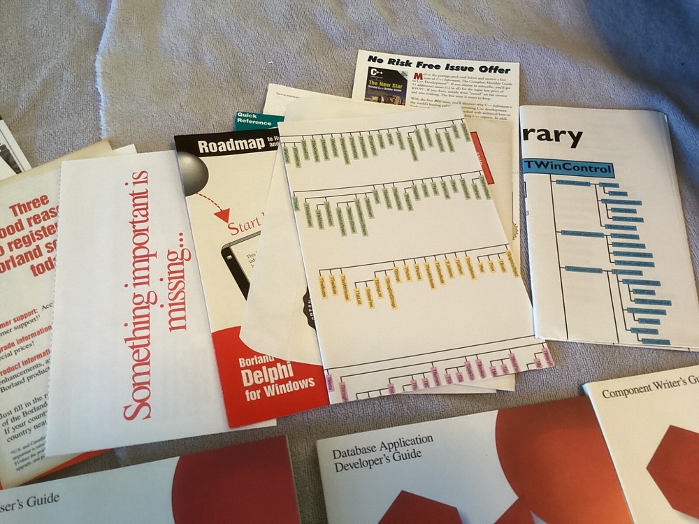 Vintage software developer Borland Delphi version 2 ,manuals etc.