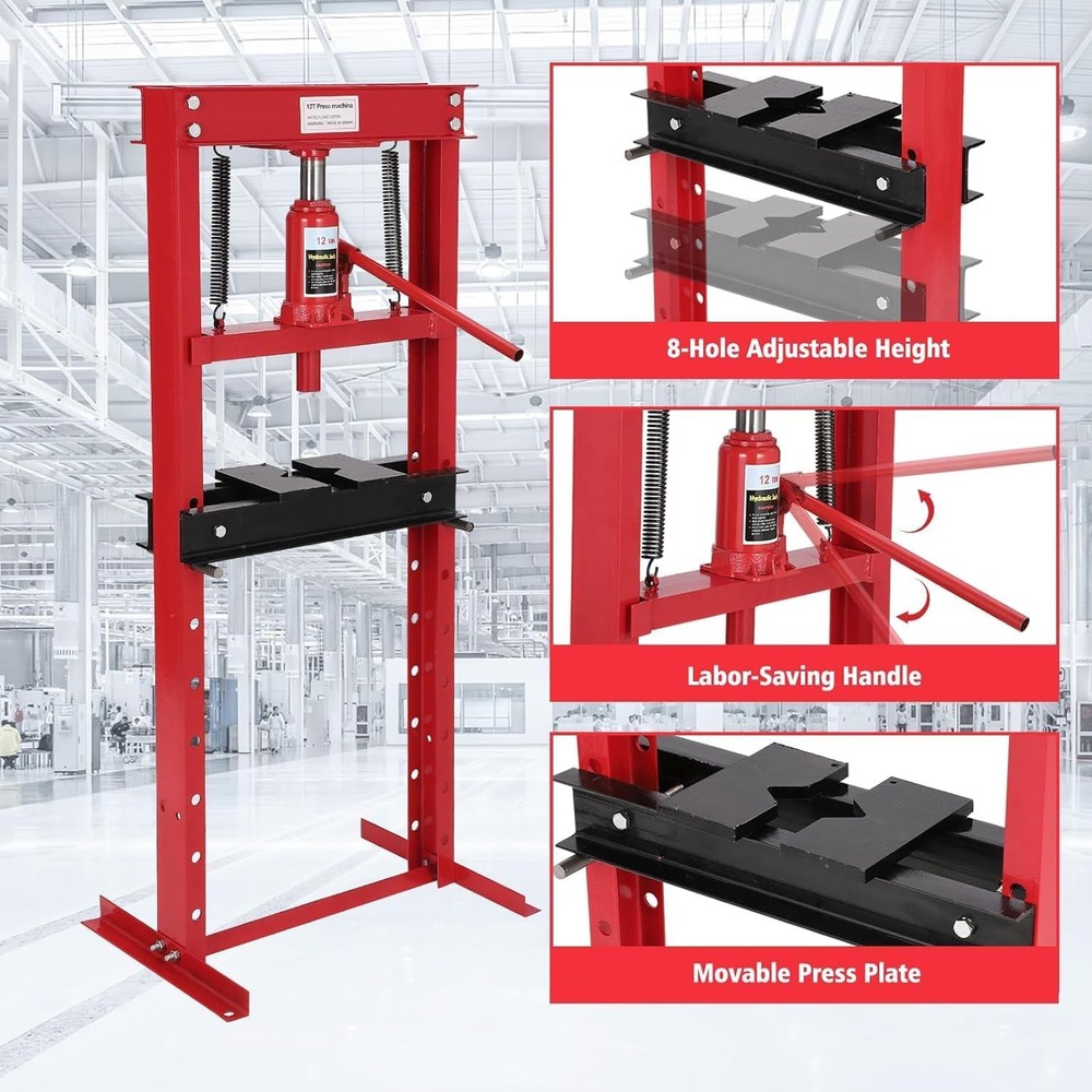 H-Frame Shop Press 12 Ton Hydraulic Adjustable Table