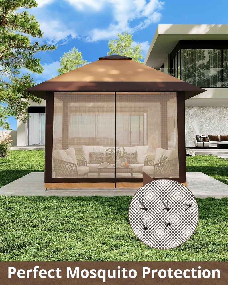 13x13 Pop Up Canopy with Mosquito Netting Khaki
