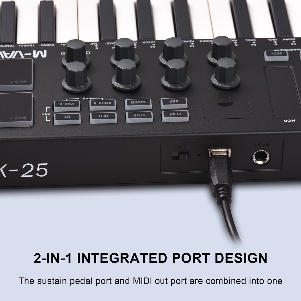 M-VAVE 25-Key USB MIDI Keyboard Controller with 8 Backlit Drum Pads 8 Knobs D9B2