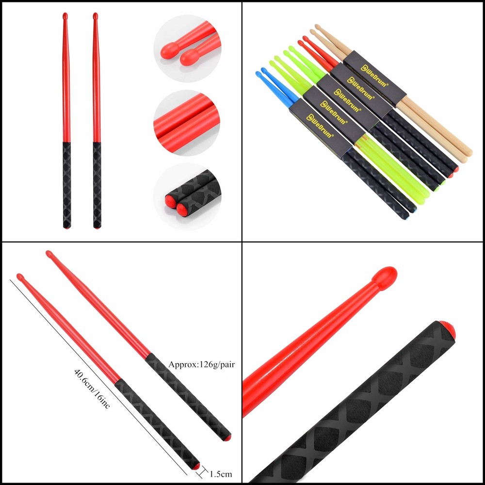 5A Nylon Drumsticks, Light & Durable with Anti-Slip Handle