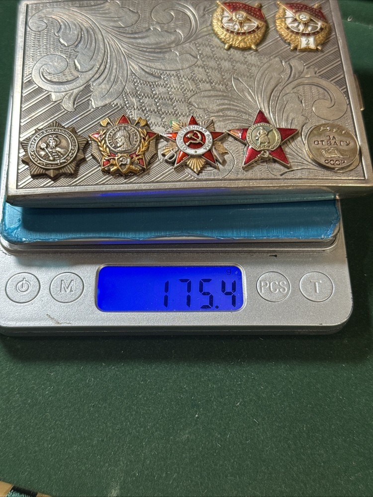 Cigarette Case Scandinavian SILVER .875 with Soviet Awards