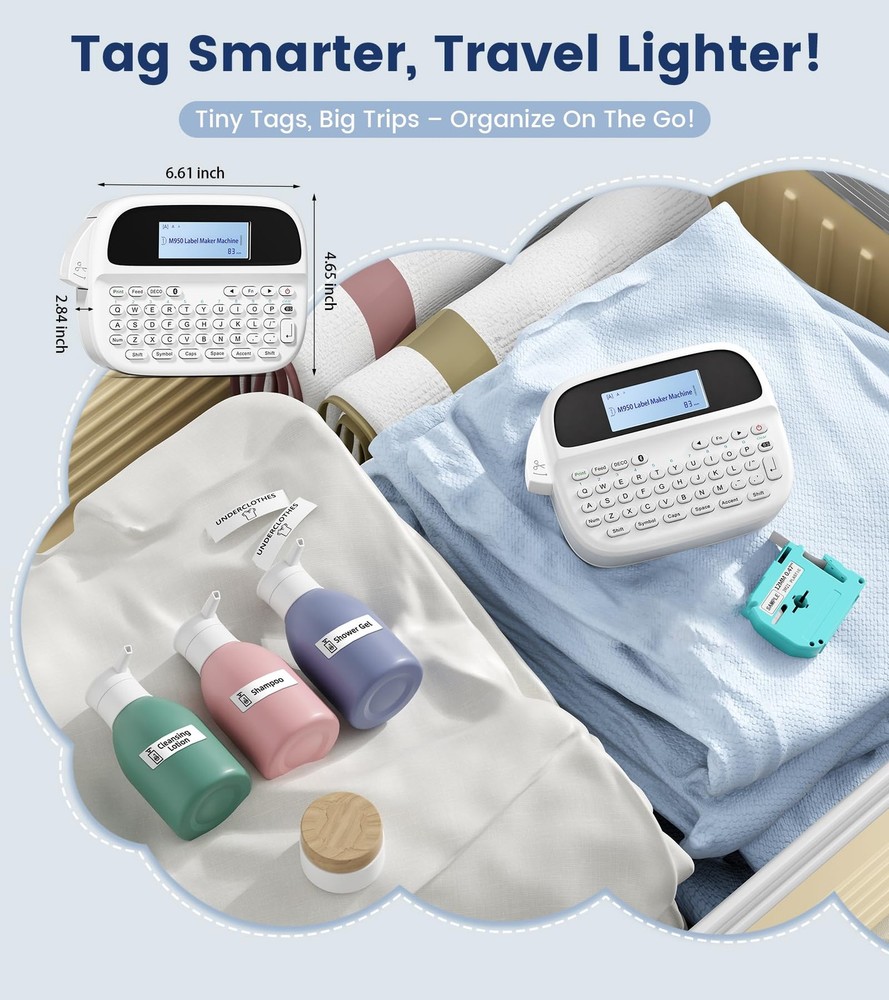 Label Maker Machine with Tape, Rechargeable Backlit Bluetooth Labelmaker, for...