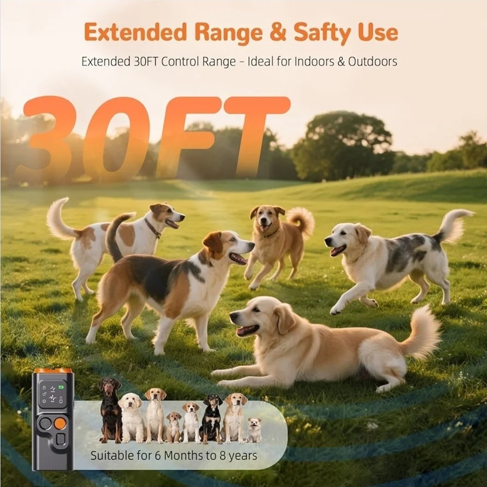 Ultrasonic Dog Bark Deterrent Device, 2 Modes, Flashlight, 30 Ft Range, New