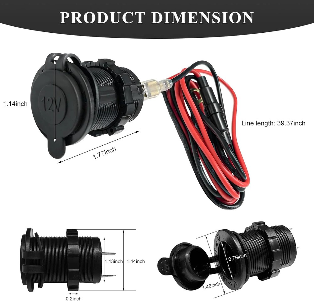 12V Car Cigarette Lighter Socket, Waterproof Plug Cigarette Lighter Outlet with