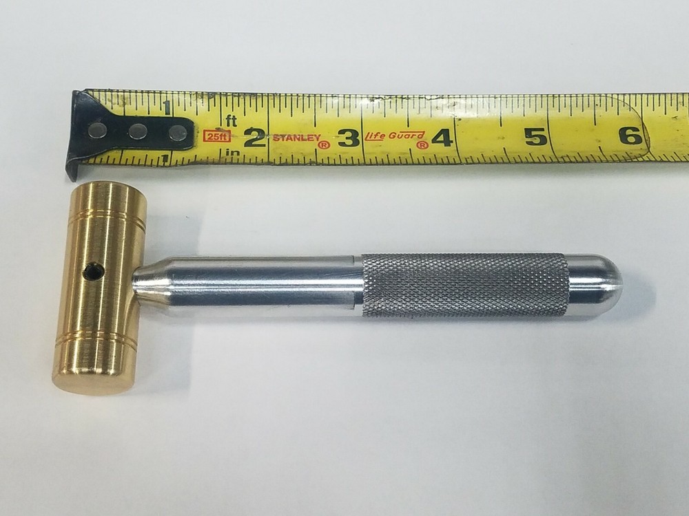 SMALL SOLID BRASS HAMMER 4 OZ. KNURLED 5/8" ALUMINUM HANDLE * MADE IN USA