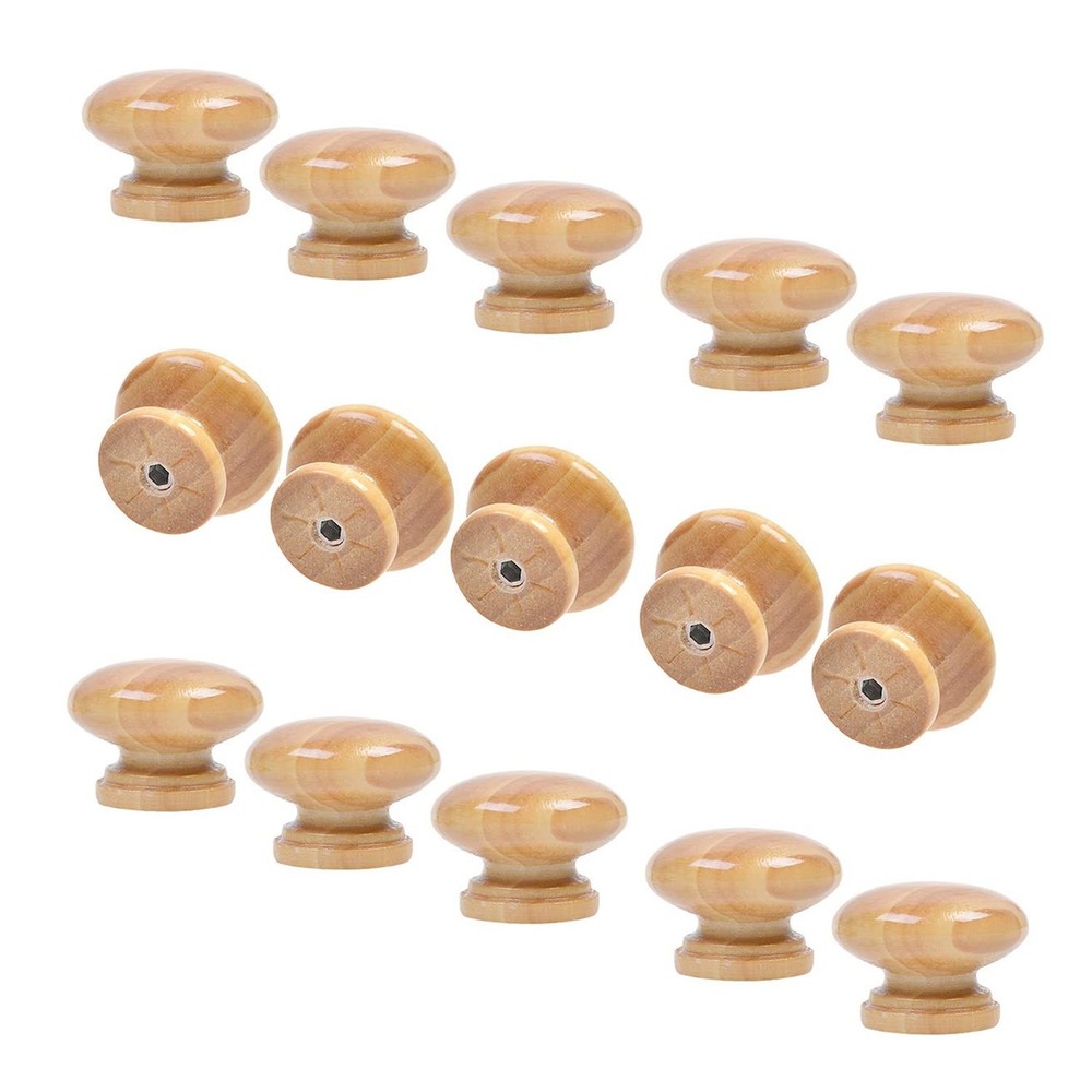 15 PCS Round Mushroom Shape Wooden Cabinet Knobs Drawer Pulls with Screw