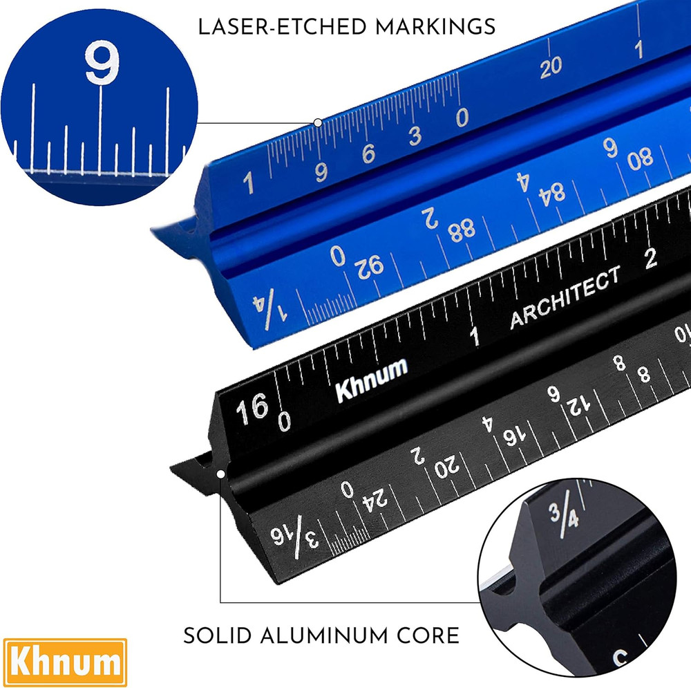 12-Inch Architectural and Engineering Scale Ruler Set (Imperial) | Laser-Etched