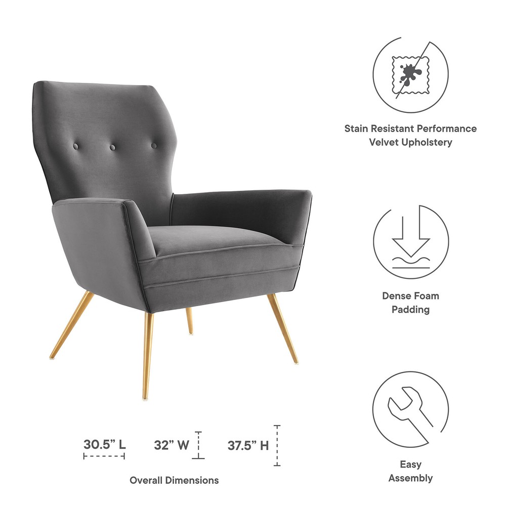 Modway Renata Button Tufted Performance Armchair in Gray