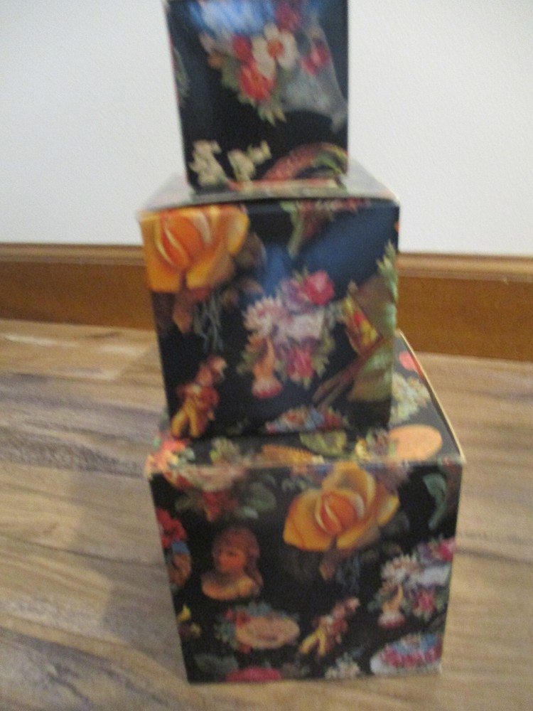 3 Gifted Line Victorian Scrapbook Image 1895 Style FLORAL Stacking Nesting Boxes