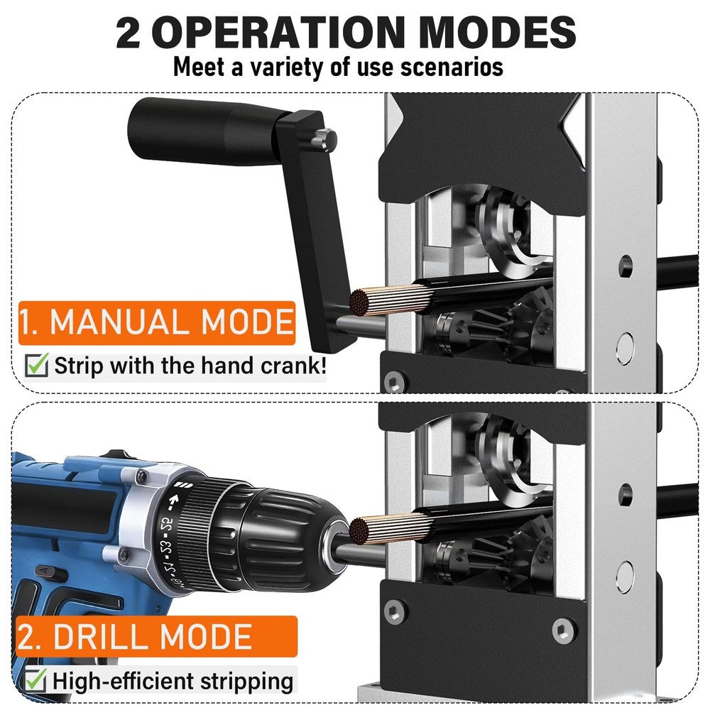 Wire Stripper Machine, 0.06"-1.18" Cable Stripping Tool with Hand Crank & Dri...