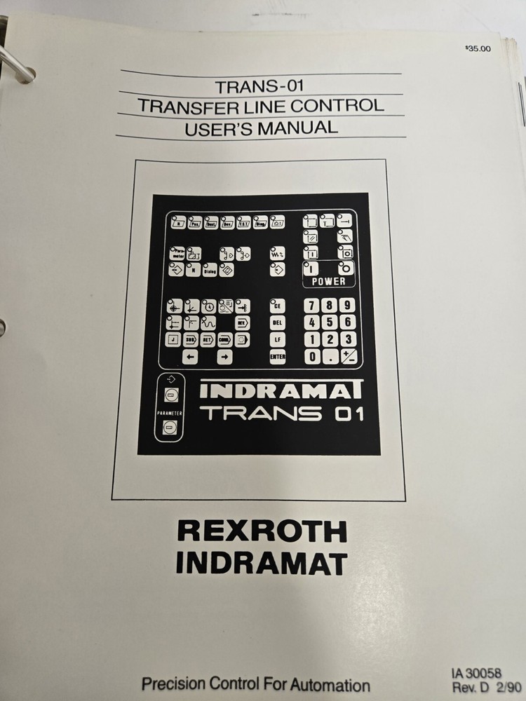 REXROTH INDRAMAT TRANS-01 TRANSFER LINE CONTROL MANUAL.