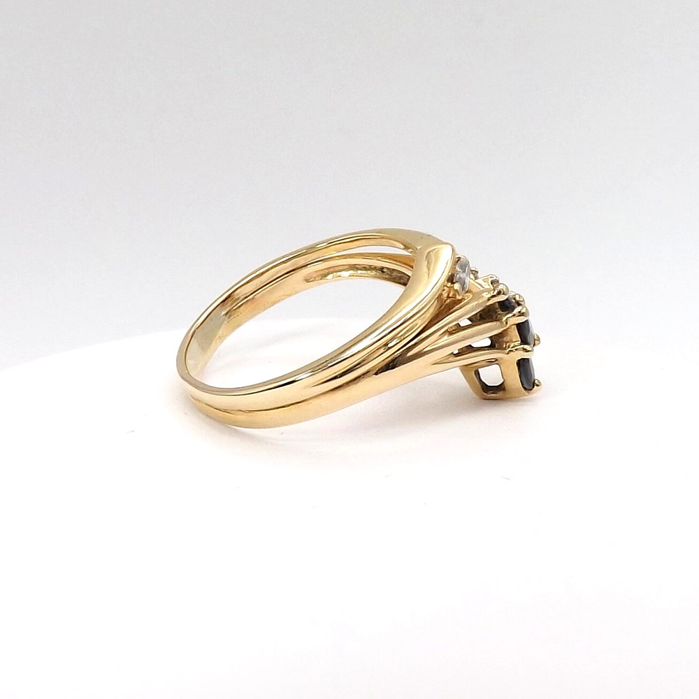 Solid 14k Gold Marquise Natural Sapphire Diamond Ring V Notched Setting sz8