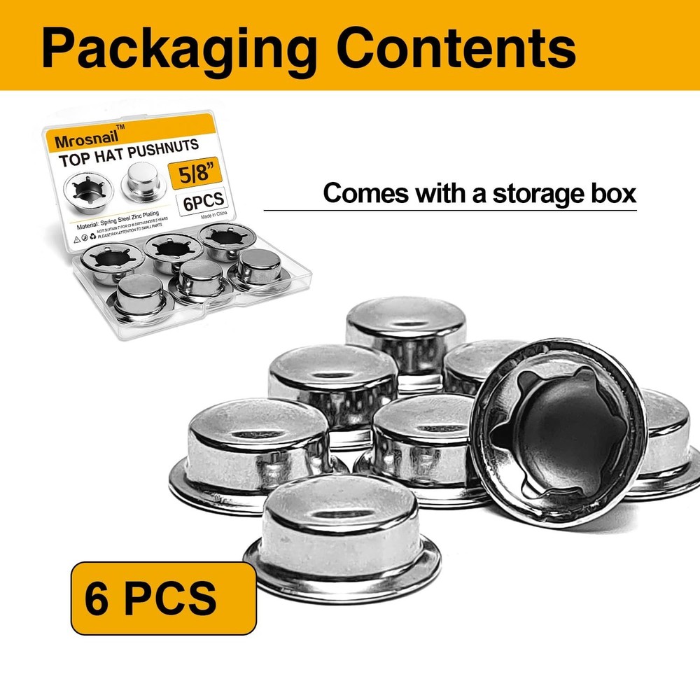 6PCS 5/8” Push Nuts Axle Cap Push on Pushnut Spring Steel Permanent Washer Ca...