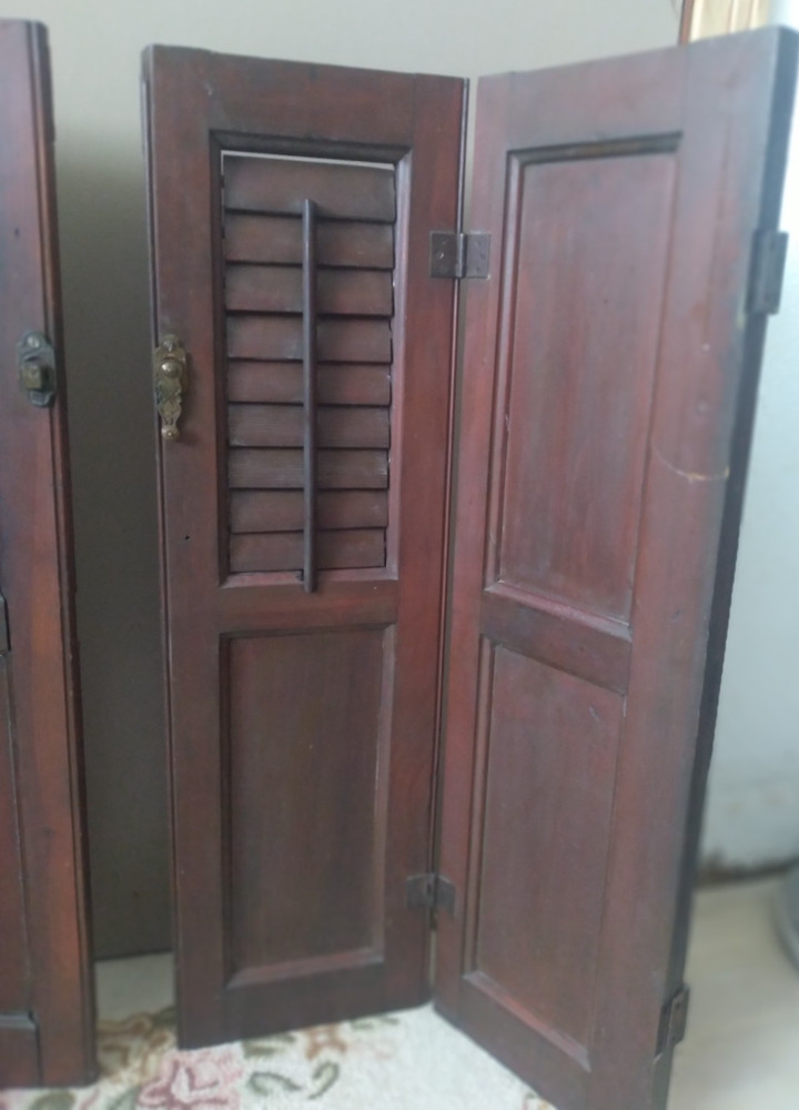 Antique Bi-Fold Solid Wood Victorian Louver Window Shutters Rustic Decor