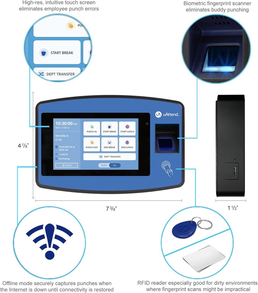 uAttend NX2500 Cloud-Based Attendance System with Optional Payroll Integration
