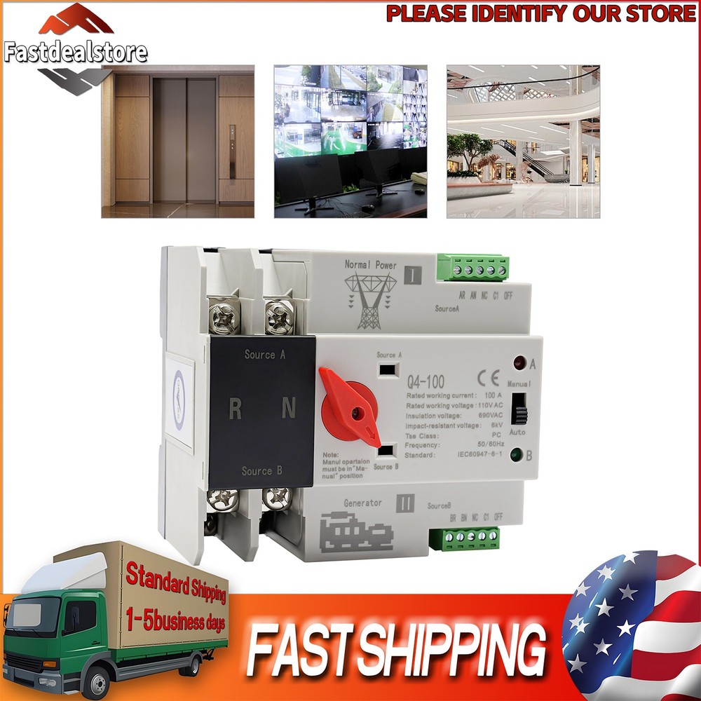 2P 100A 2 pole Dual Power Automatic Transfer Switch Generator Changeover Switch