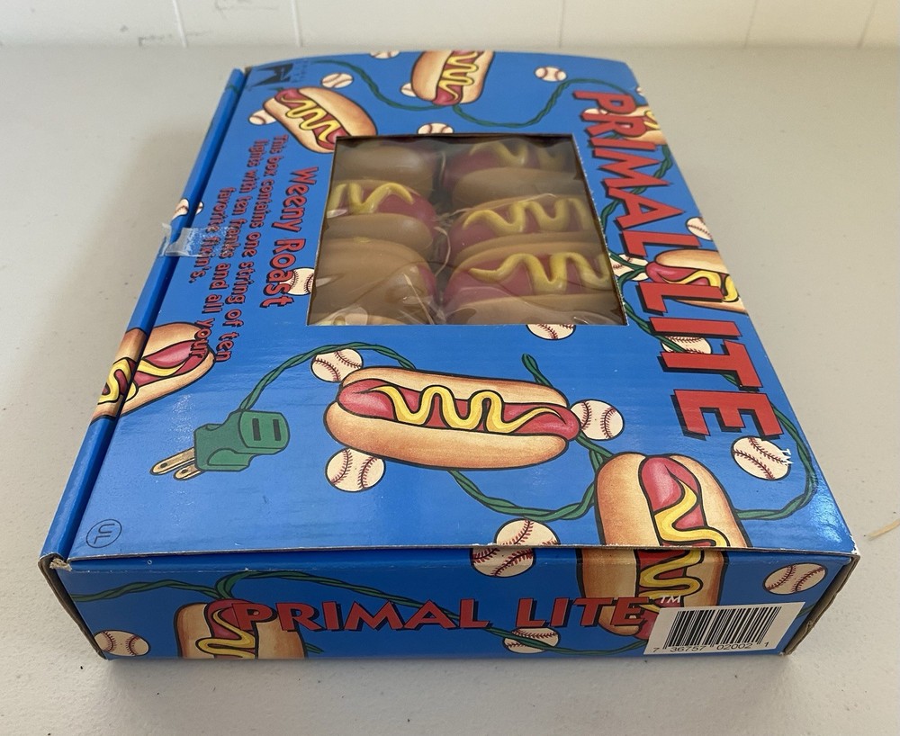 Vintage Primal Lite Weeny Roast String Lights Hot Dog Set 1993 Box