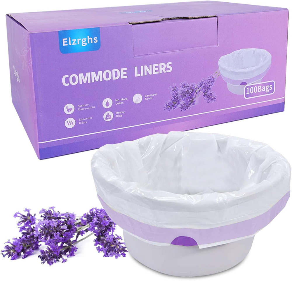 Commode Liners for Bedside Commode, Portable Toilet, Bed Pan, 100 Count Lavender
