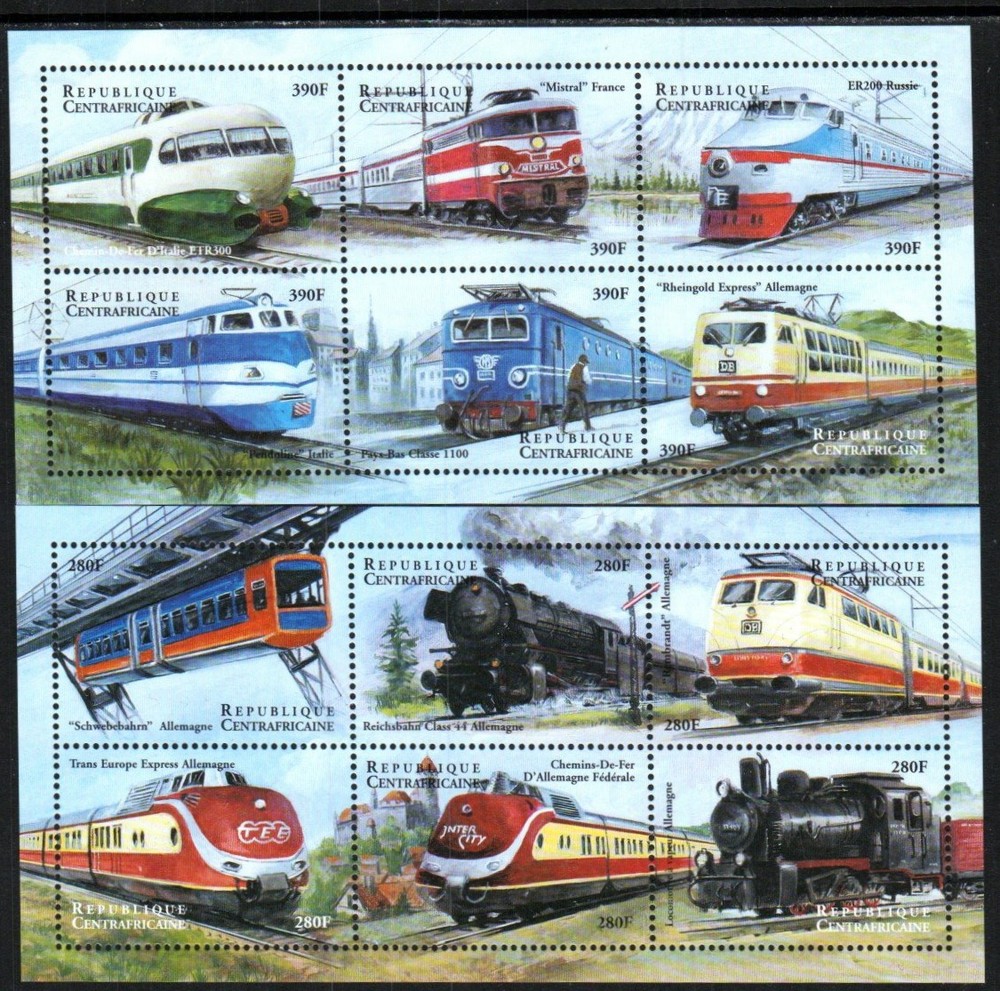 Central African Republic Stamp 1305-1306  - Trains