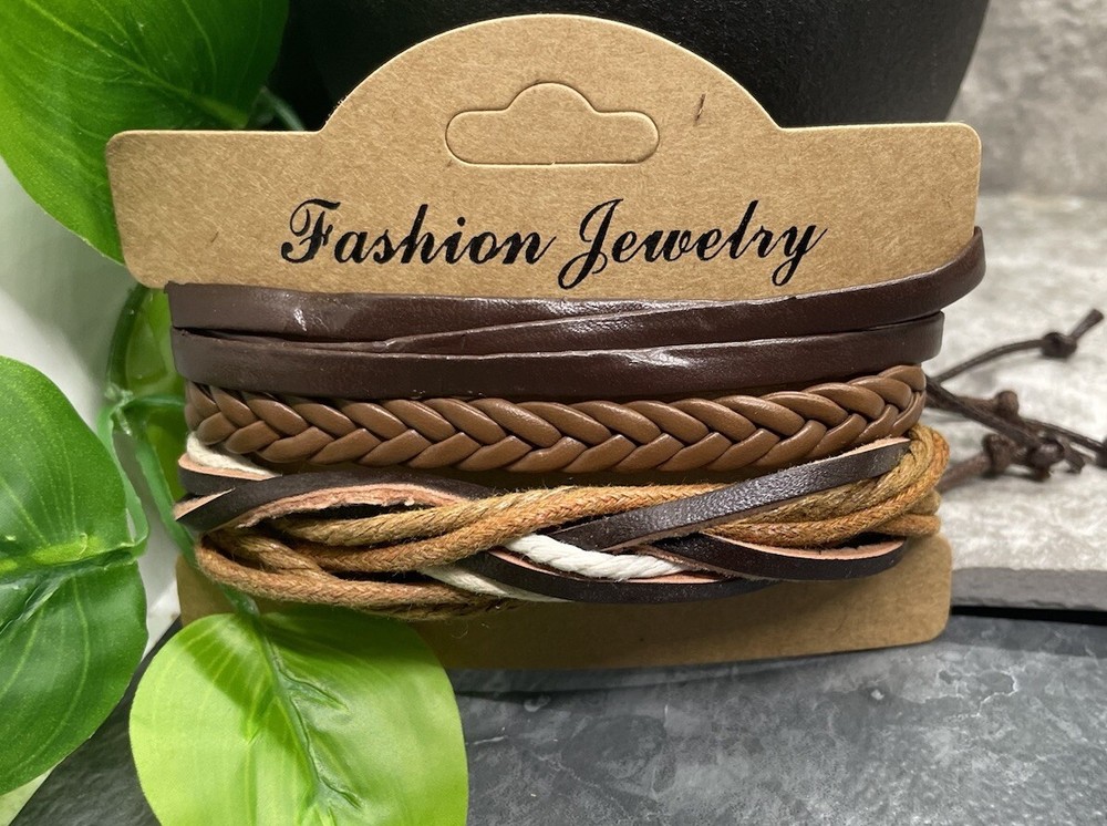 3 PC PU Leather Punk Bracelet Stackable Adjustable Tie New Free Ship B3335