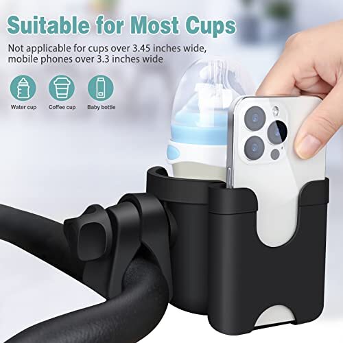 Stroller Cup Holder with Phone Holder, Universal Bottle Holder