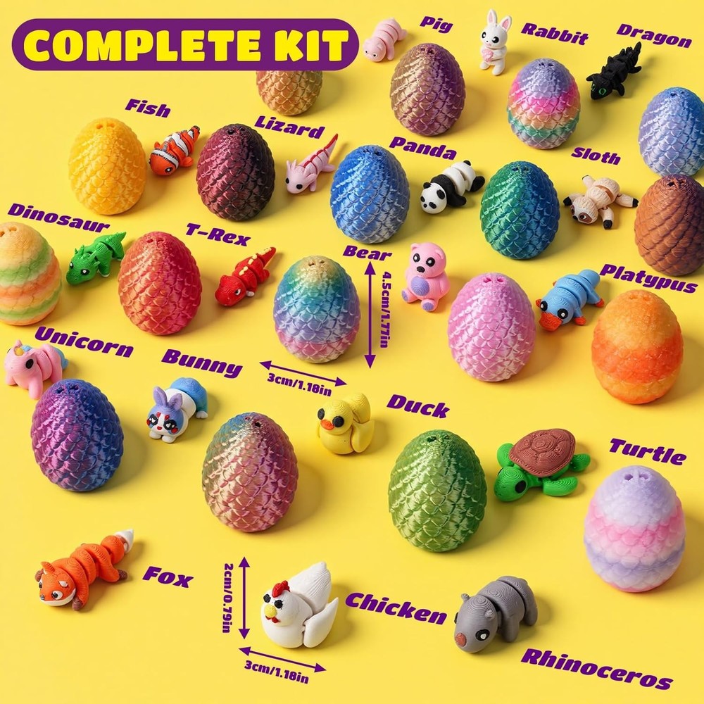 TBOLINE 3D Printed mini Animals,Easter Basket Stuffers,Pre Filled Easter Eggs Bu
