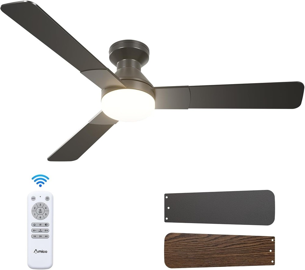 Flush Mount Ceiling Fan, 52 Inch with Reversible Blades and Timer Feature