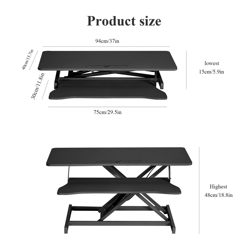 Standing Desk Converter 37" Wide Height Adjustable Sit Stand Riser