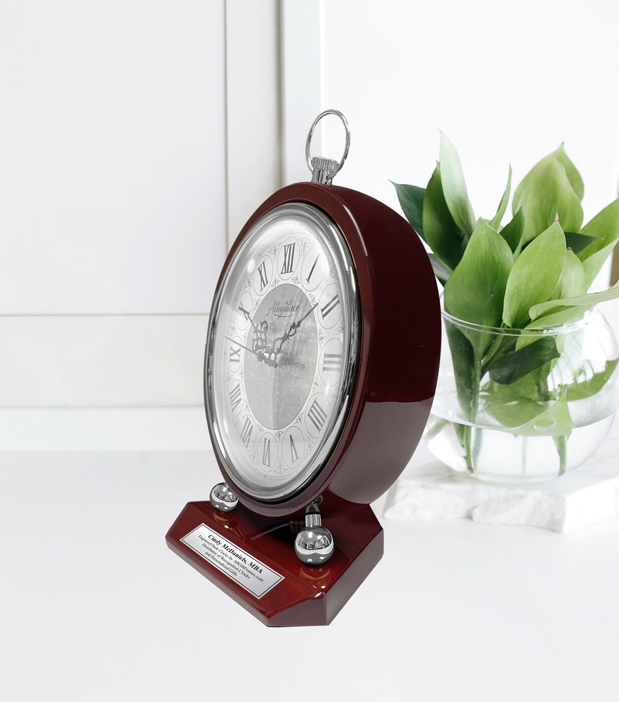 Personalized Clock Large Mantel Silver Desk Shelf Custom Retirement Anniversary