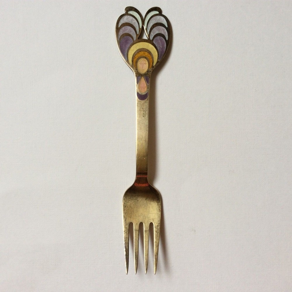 1972 A. Michelsen Denmark Sterling Silver Vermeil Enamel Fork
