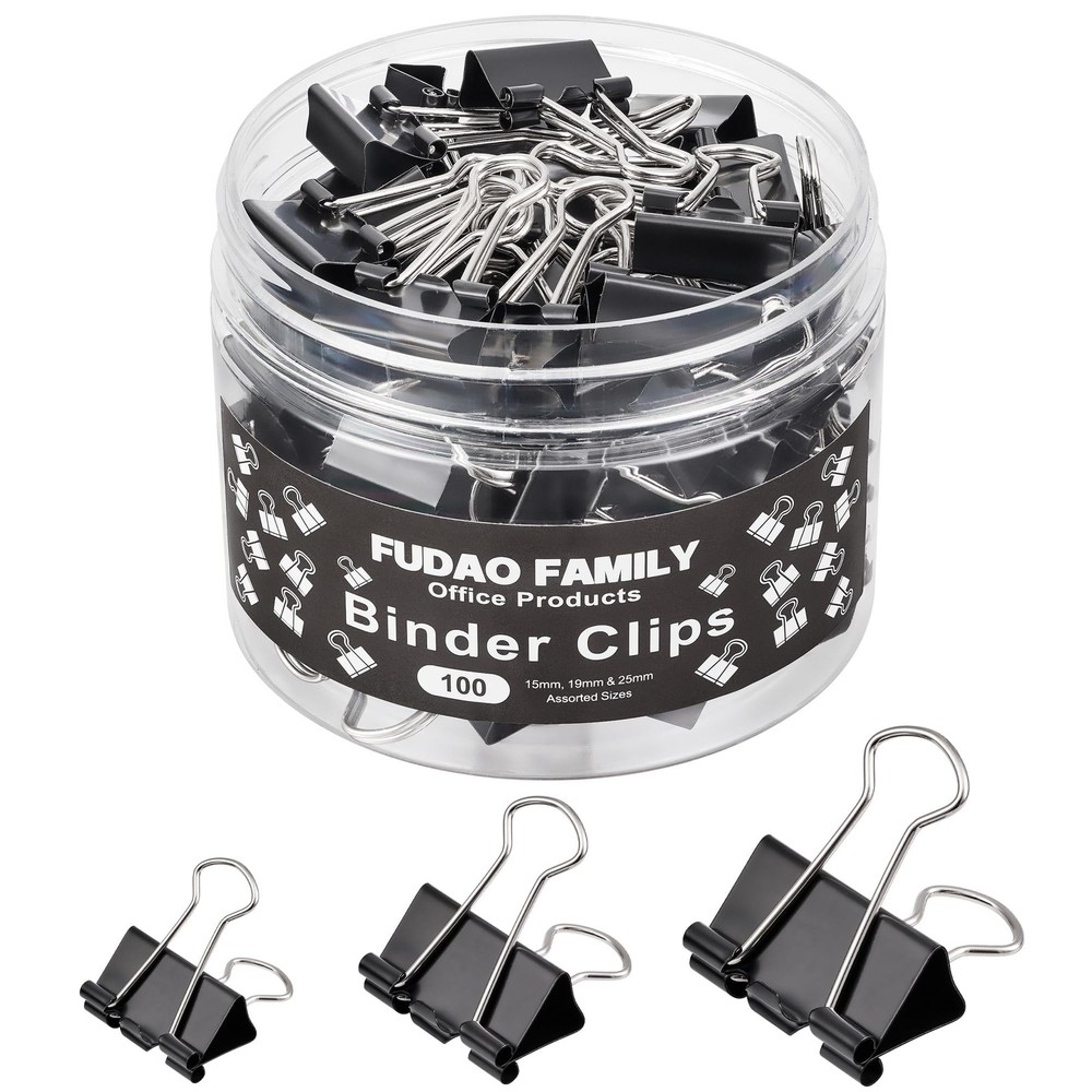 100pcs Binder Clips Assorted Sizes, Black Paper Clamps, Medium, Small, Mini 3...