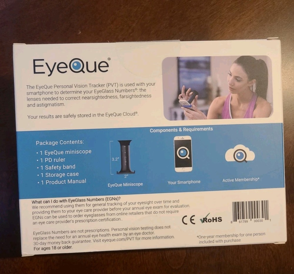 EyeQue Personal Vision Tracker Ophthalmic Refractometer Home Test Kit New