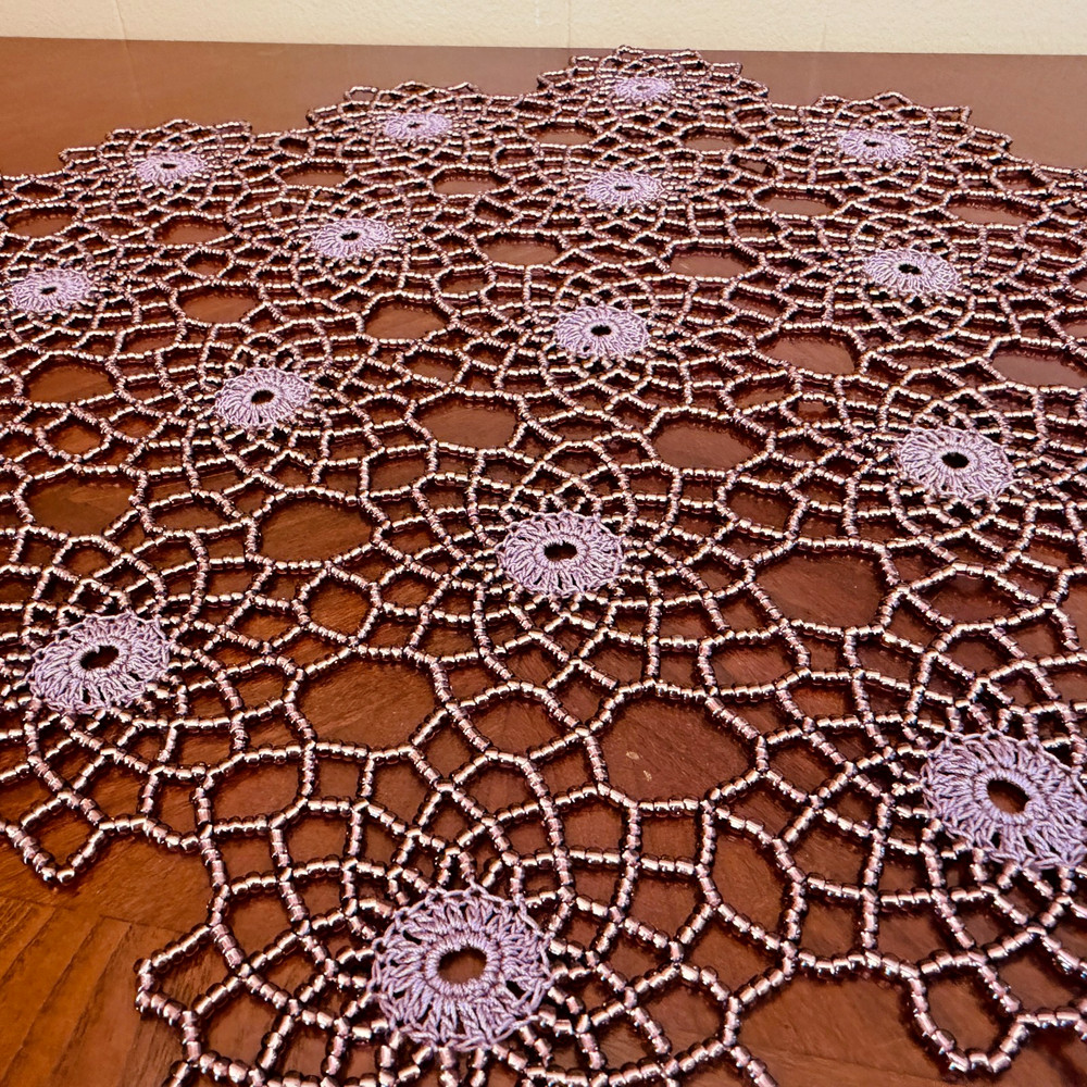 Handmade Crochet Beaded PURPLE Doily 27"/17"