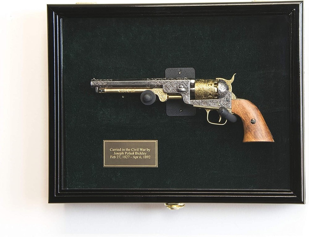 Gun Display Case LARGE Black Solid Wood Handgun Pistol Revolver Lock Shadow Box