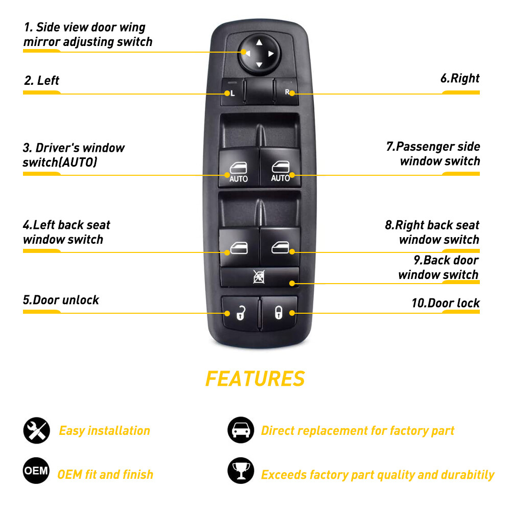 Driver Side Door Window Switch Panel Control For 2009-2012 Dodge Ram 1500 2500