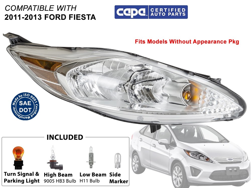 Fits Head Light 2011-2013 Ford Fiesta Without Appearance Pkg Passenger Side CAPA