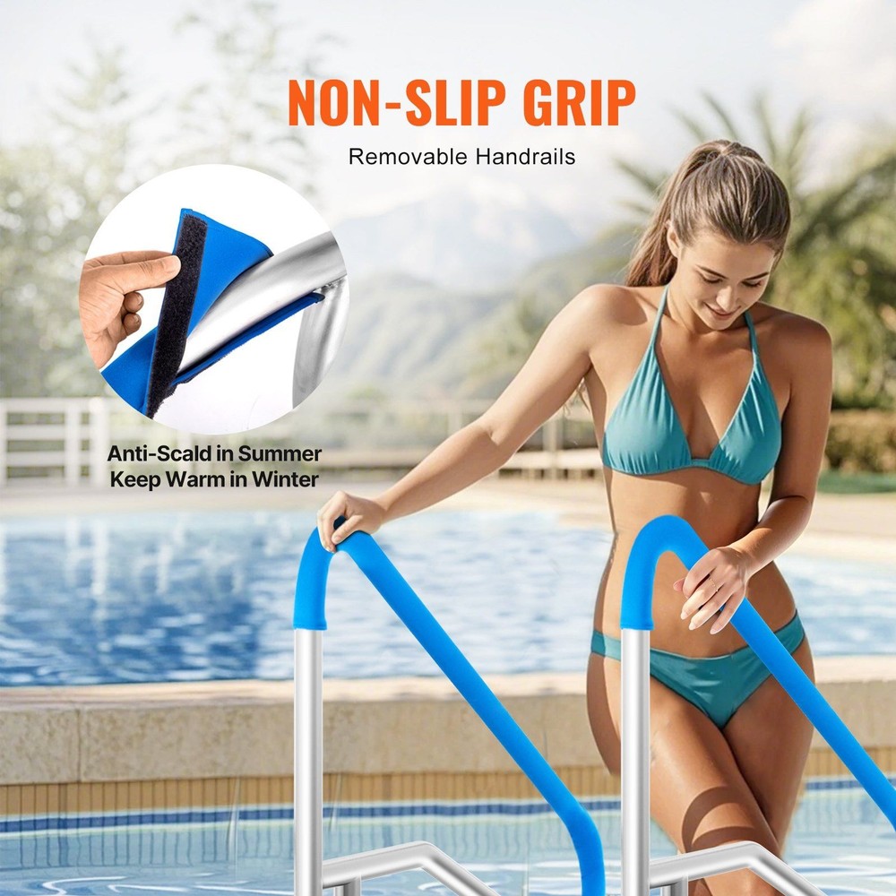 55x32in Stainless Steel Pool Handrail with Base Plate & Adjustable Support