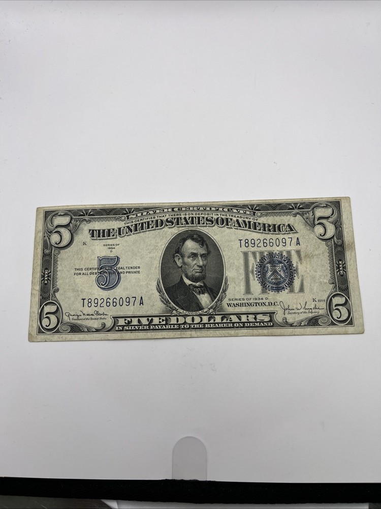 1934 D $5 Silver Certificate Bill
