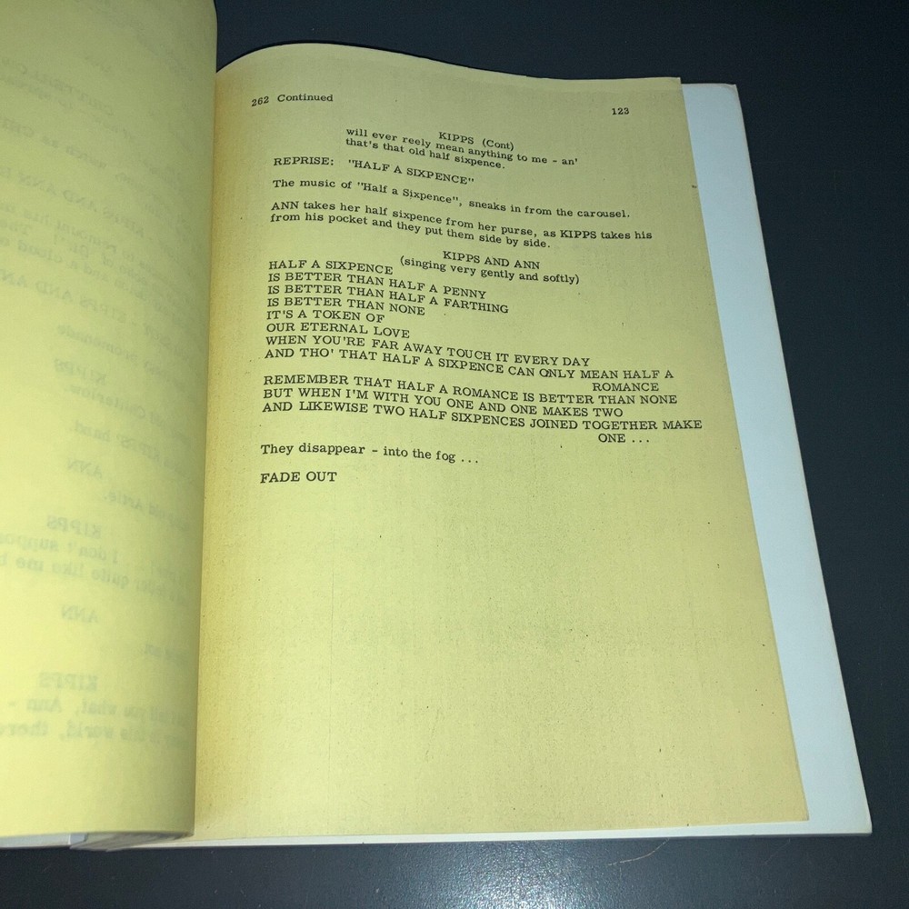 HALF A SIXPENCE (4/1/66) H.G.Wells Musical / Preliminary Script / LTD DIST. +COA