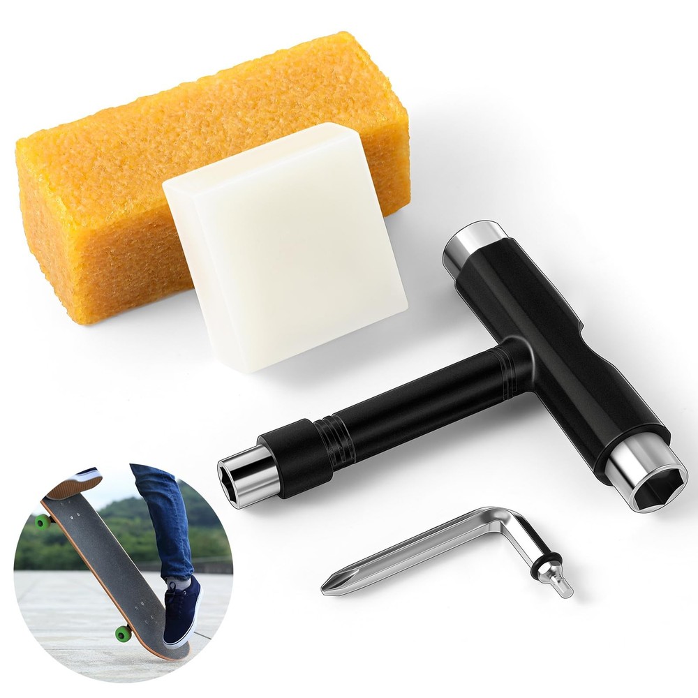 3 Pcs Skateboard Tool Set Multi-Function T Tool Wax Grip Tape Cleaner