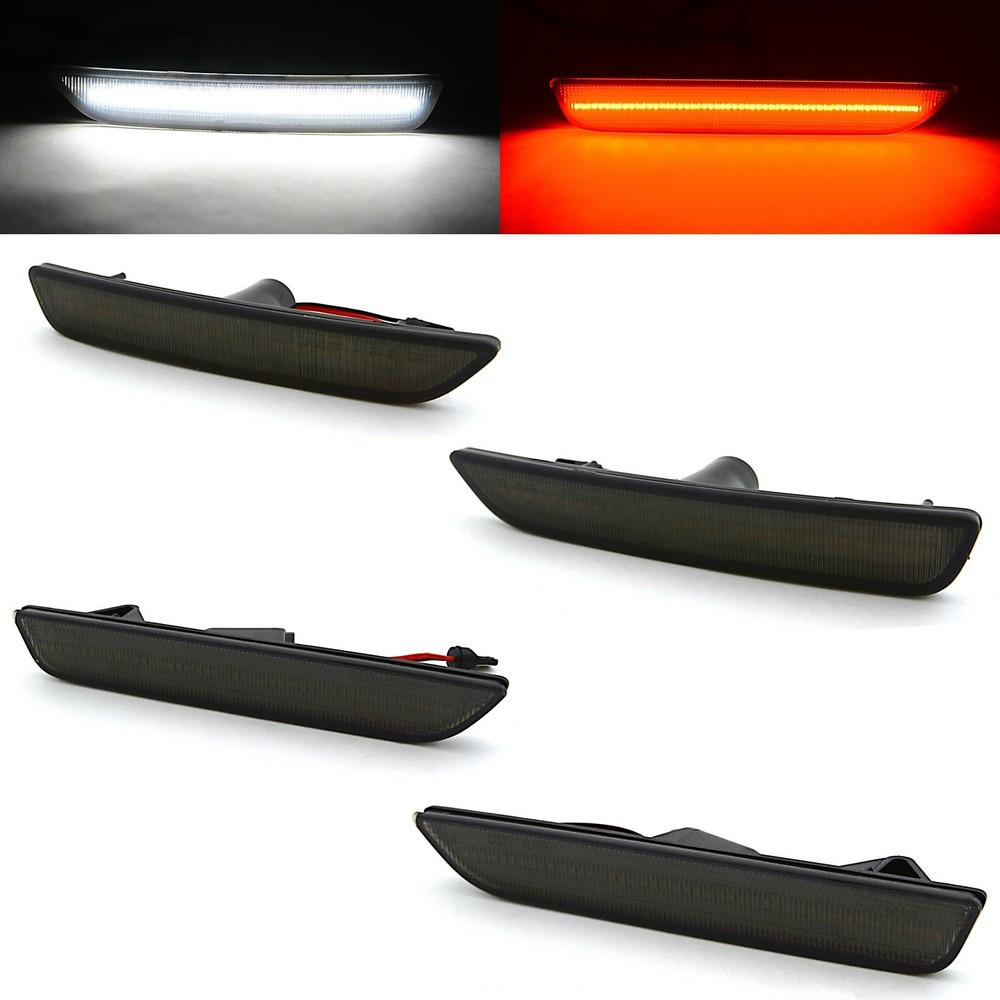 Front+Rear White/Red LED Side Marker Light Smoke Lens For 2010-2014 Ford Mustang