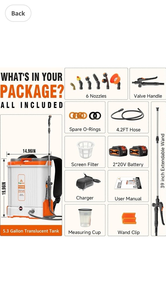 5.3 Gallon Battery Powered Backpack Sprayer