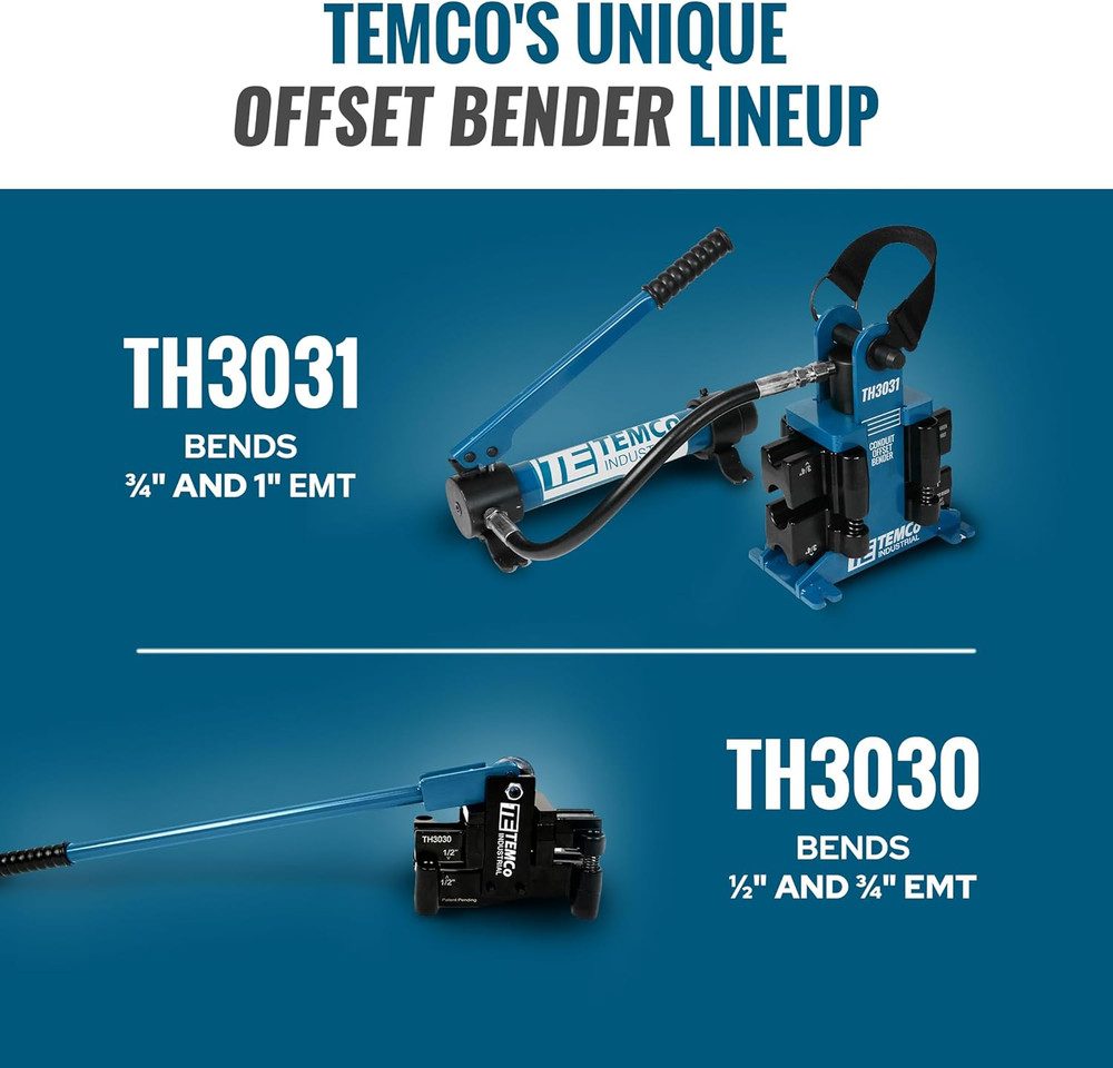 Temco TH3030 Dual Size Conduit Offset Bender 2 in 1 - Both ½“& ¾” EMT