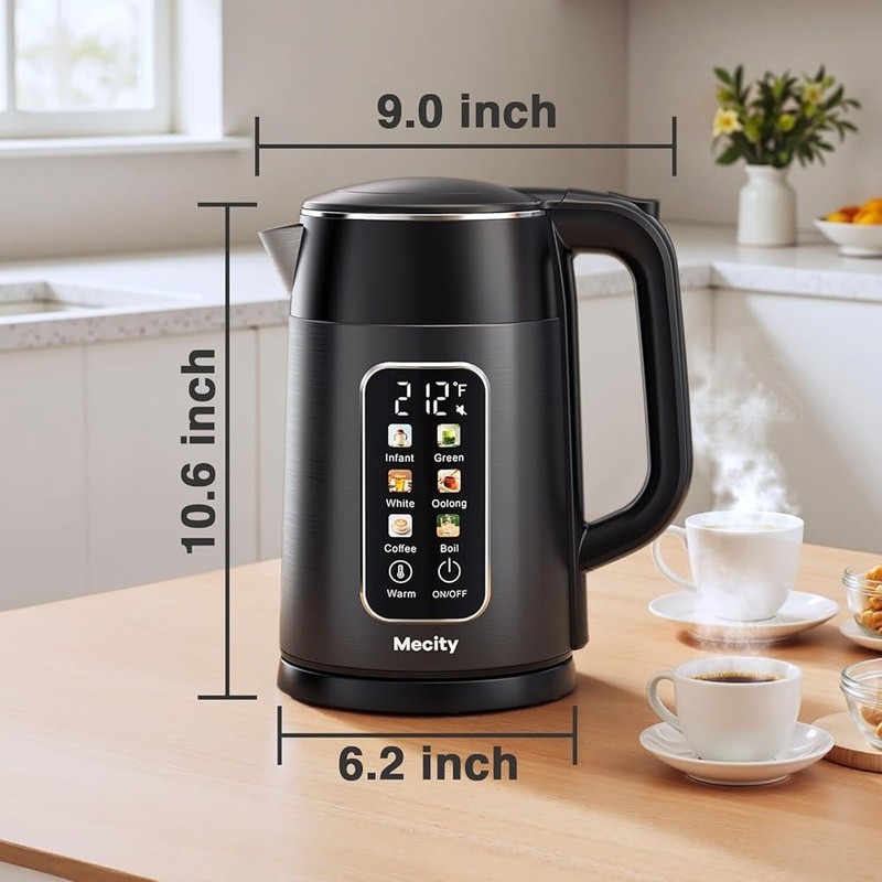 Touch Screen Electric Kettle 1.7L Fast Boil 1500W Automatic Shut-Off Safe Design