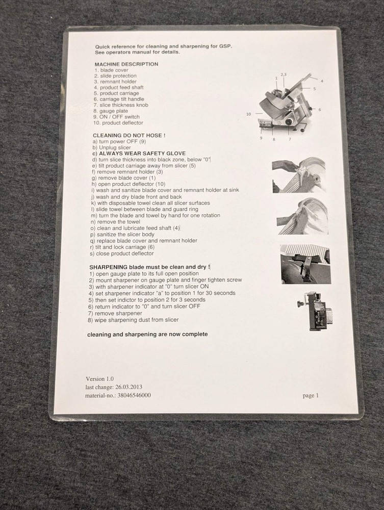 Bizerba GSP Slicer Quick Reference Cleaning Guide