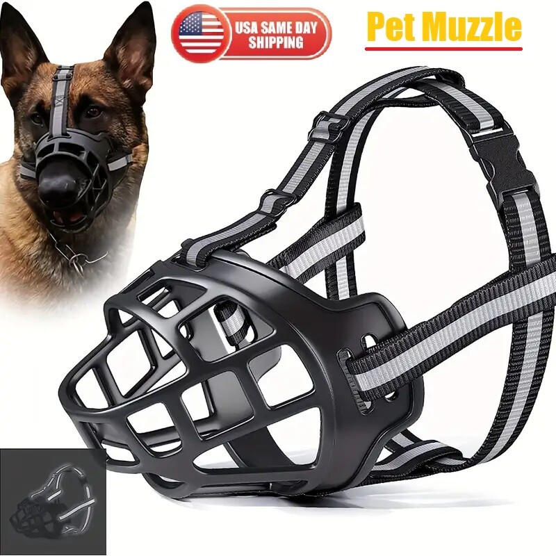 Adjustable Dog Muzzle Breathable Basket Muzzle with Reflective Strap Anti-Biting